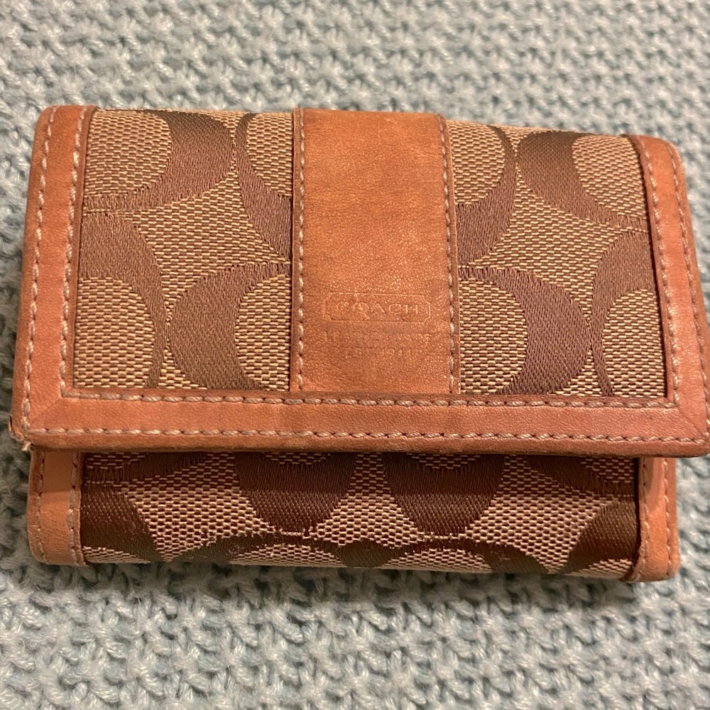 Coach Brown Signature Canvas Trifold Wallet